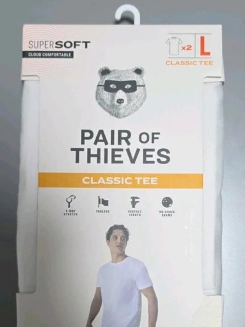 Pair of Thieves Men's SuperSoft Classic Tee 2-Pack White Crew Neck Tagless L